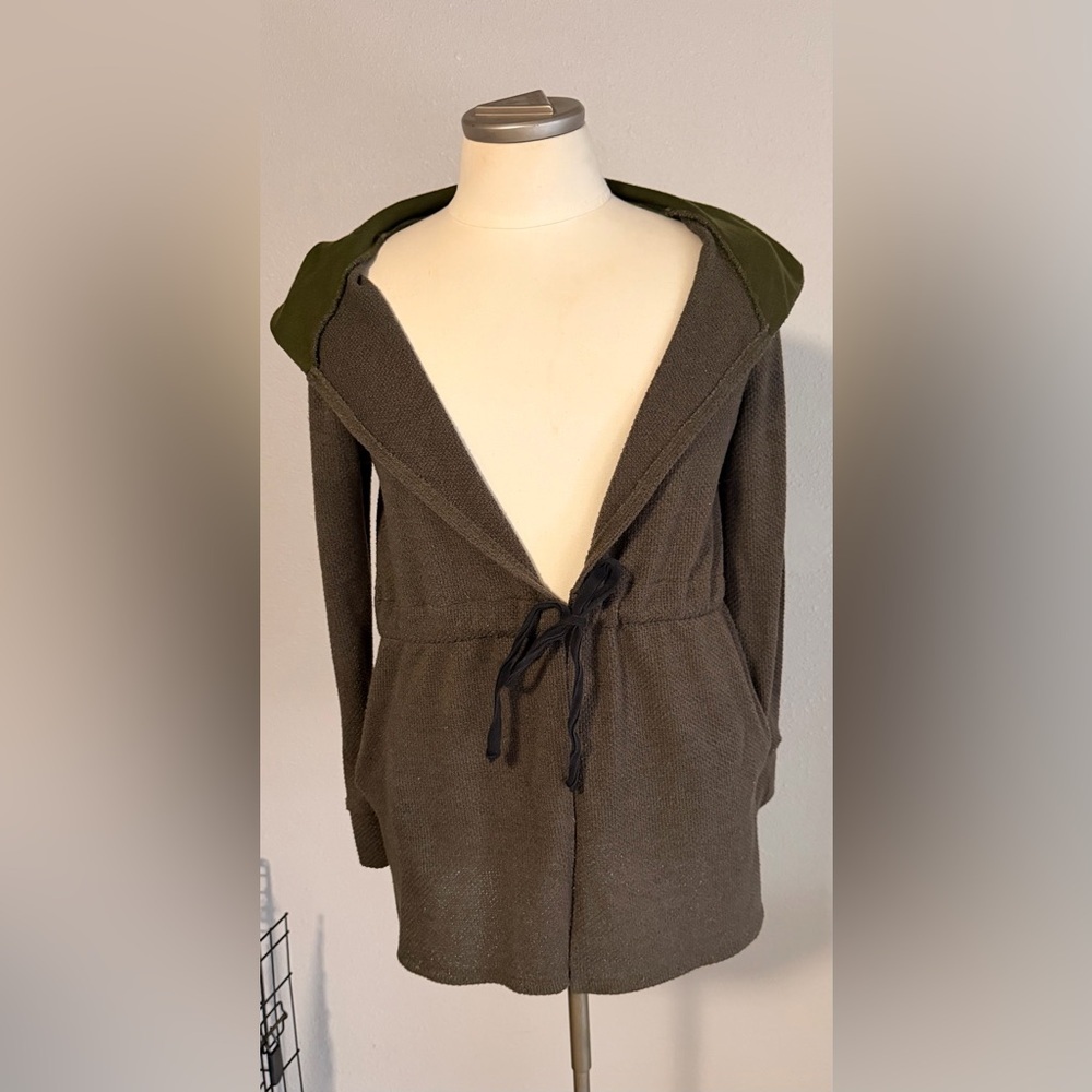 12 Pm By Mon Ami Olive and Brown Hooded Cardigan large